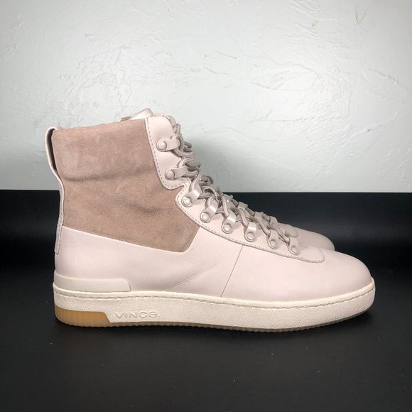 Vince Shoes - Vince Womens Size 8.5 Rowan Cream Leather High Top Sneakers Boots Lace Up Shoes